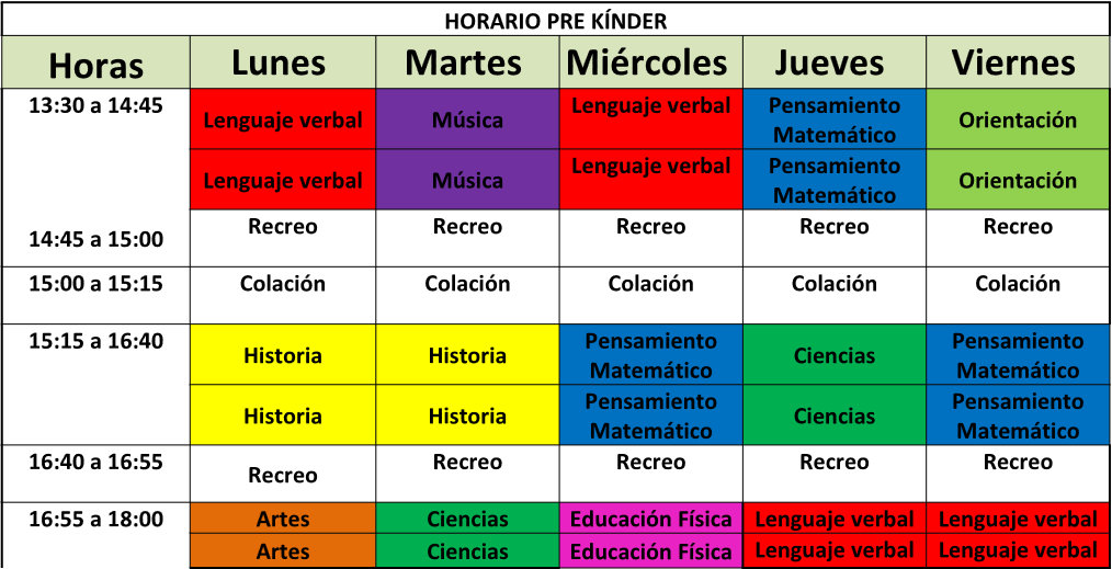 Horario PreKinder 2025